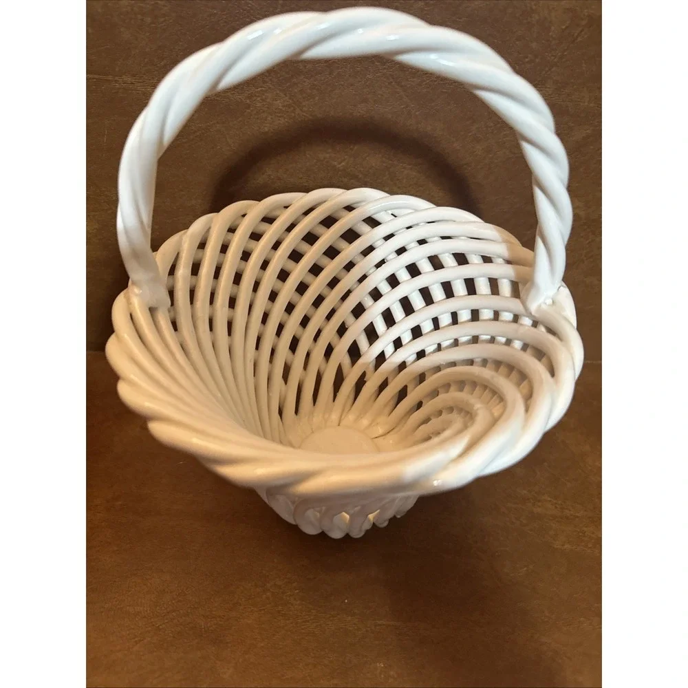 Vintage Ceramic Woven Basket With Handle
